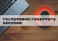 宁波公司区块链鄞州区[宁波标准区块链产业发展研究院揭牌]